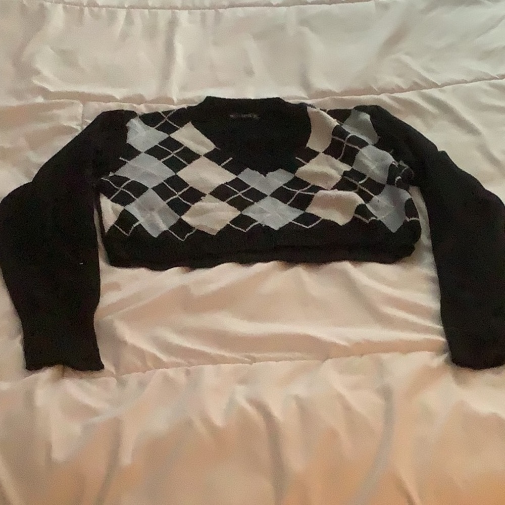 Zaful Black and White Argyle Kids Sweater